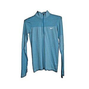 NIKE Running Womens  Turquoise Drifit Longsleeve Pullover 1/4 Zip Athletic Top